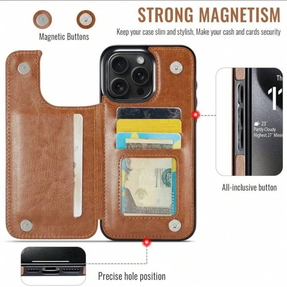 New Brown Leather Wallet Phone Case iphone 16